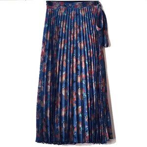 NWOT LuLaRoe DeAnne Accordian Pleated Wrap Midi Skirt XS Blue Floral